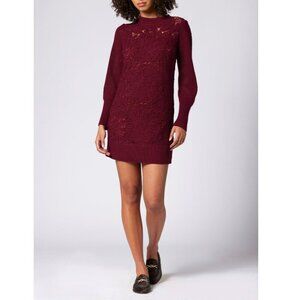 JOIE ALDINA CROCHET WOOL BURGUNDY SWEATER DRESS